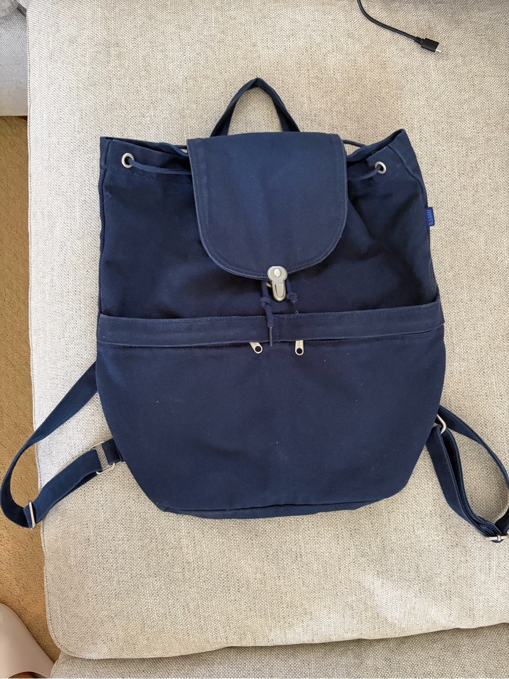 BAGGU Navy Canvas Drawstring Tote